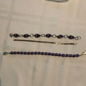 Purple Bead & Silver Linked Women's Bracelet Set